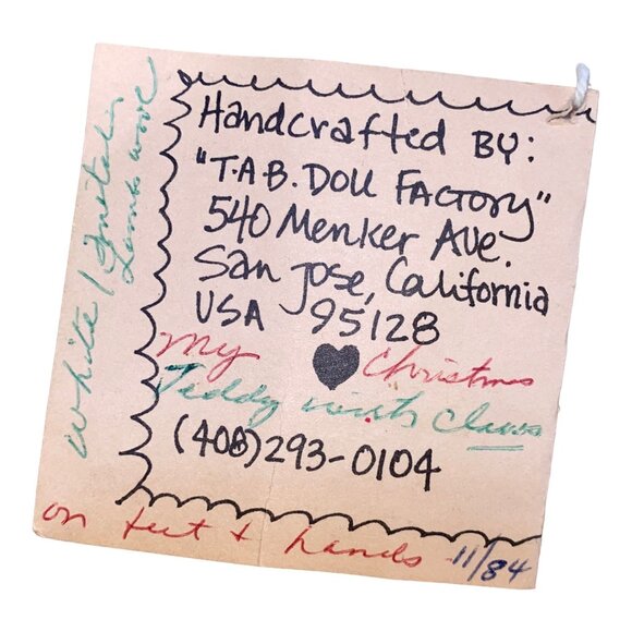 TAB Doll Factory Handmade Mohair Bear 1984 Jointed Collectable Stuffed Animal To - Picture 9 of 10